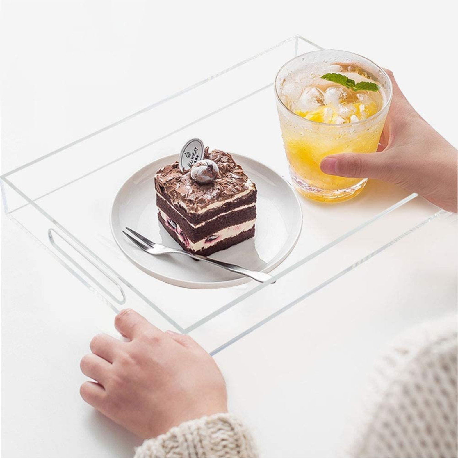 Acrylic Tray with Handles-Countertop Organizer Tray for Kitchen, Bathroom, Office- Storage Box for Cosmetics, Jewelry, Toiletries, Toy, gadgets