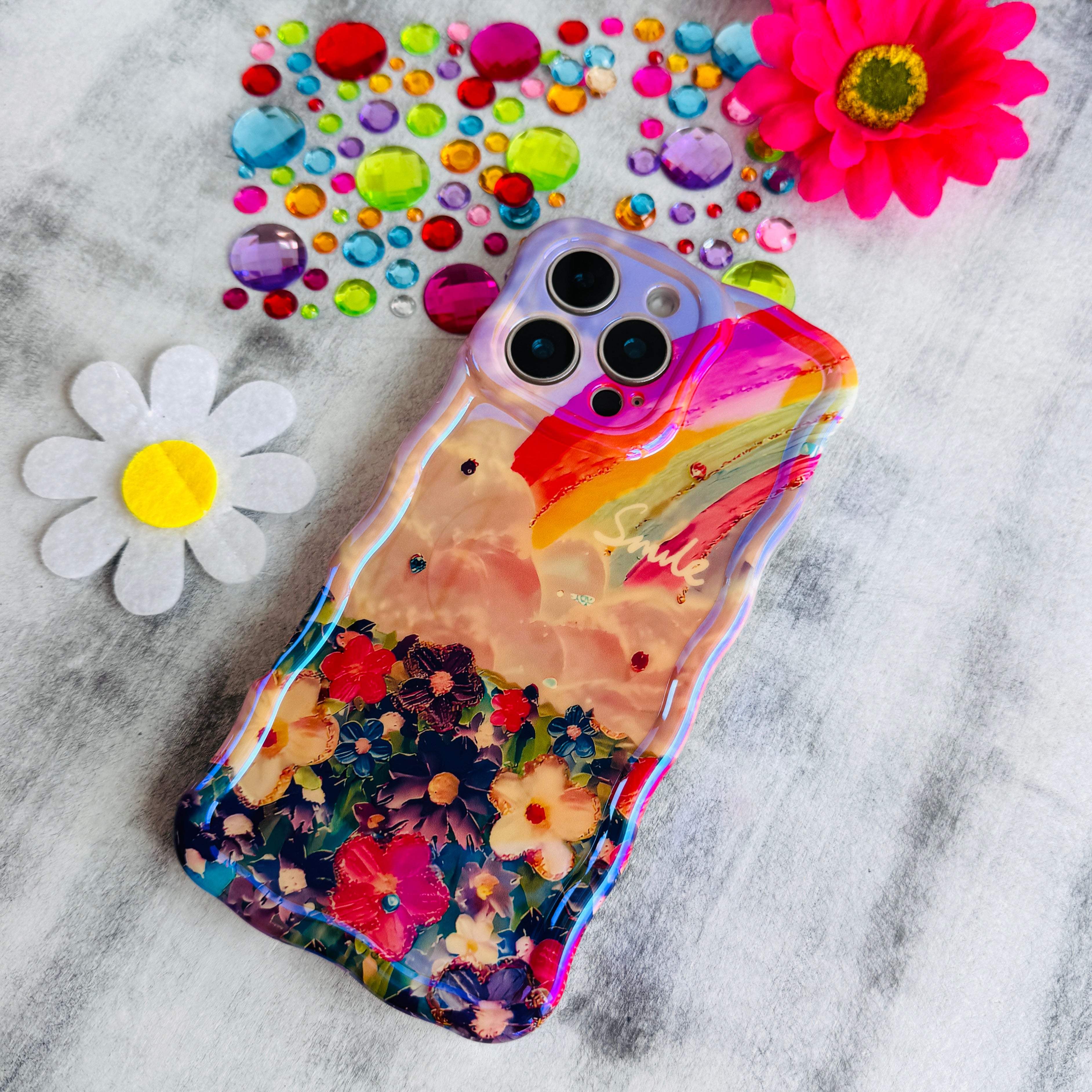 Floral 3D Gem Work Smartphone Case for XR, 11, 12, 13, 14, 15 16 Models