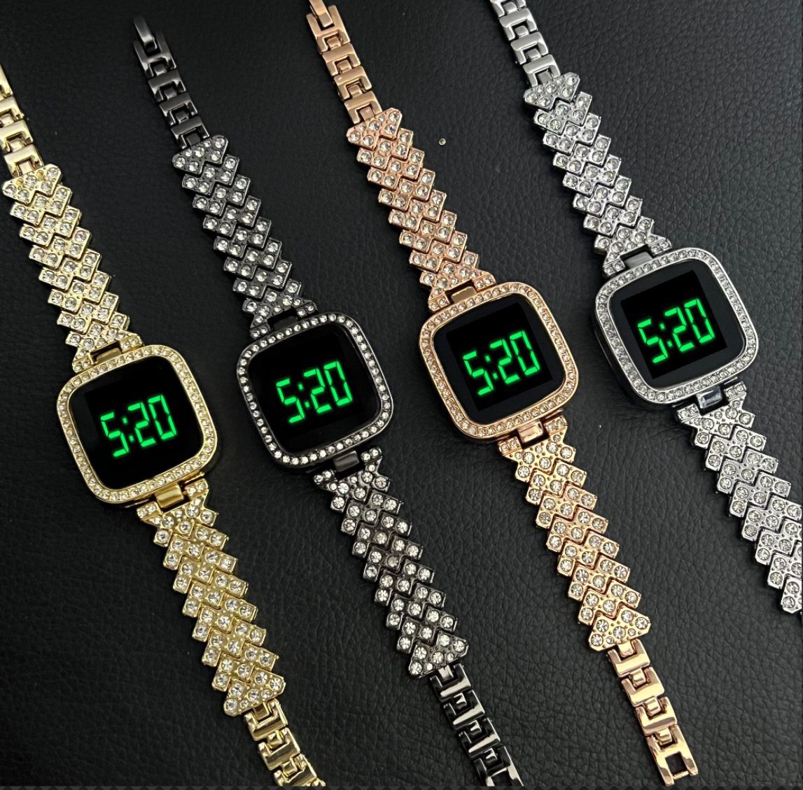 Diamond Touch Screen LED Watch for Ladies –Jewellery For Girls Style in Stainless Steel Chain Digital Wristwatch for Women's – Stylish Fashion Watch For Girls With Bracelet in Silver Stone Round & Square Dial Shape For Gift