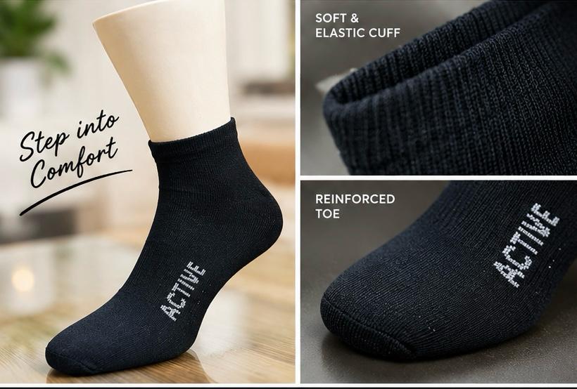 3 Pair Cotton Ankle Socks