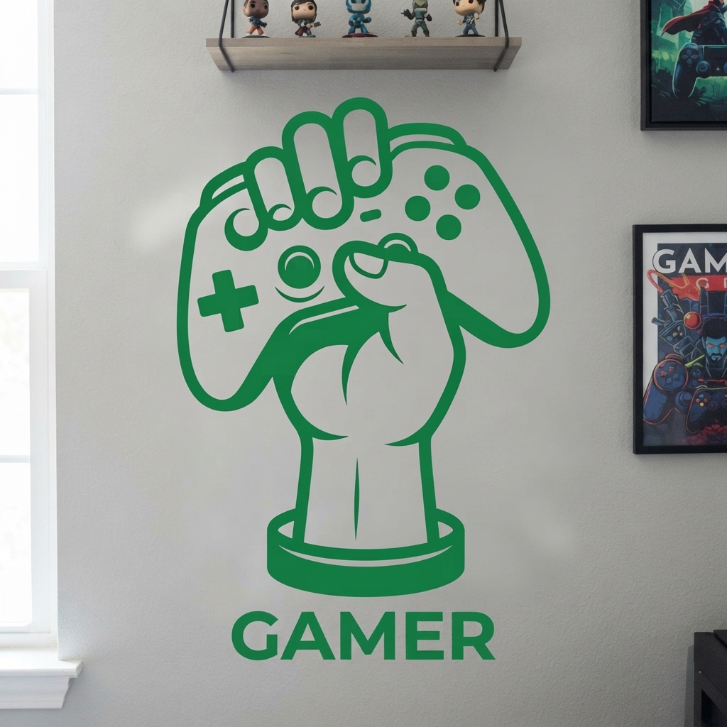 Gamer Hand with Console Wall Sticker PVC Vinyl Decal | Gaming Controller Wall Art | Gamer Room Bedroom Setup Decor | 12 x 18 Inch