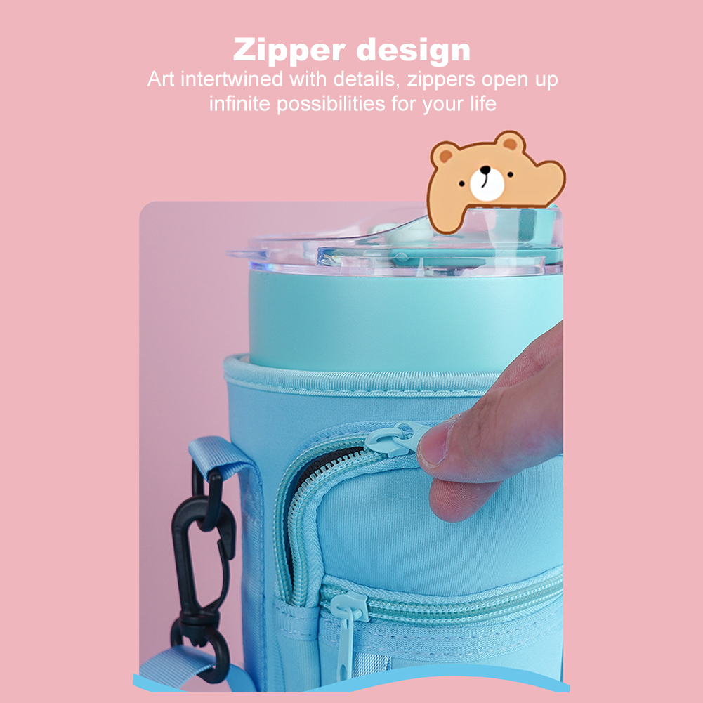 40Oz Water Bottle Carrier Bag With Phone Pocket For Stanley Quencher Cup With Handle Water Bottle Holder Pouch
