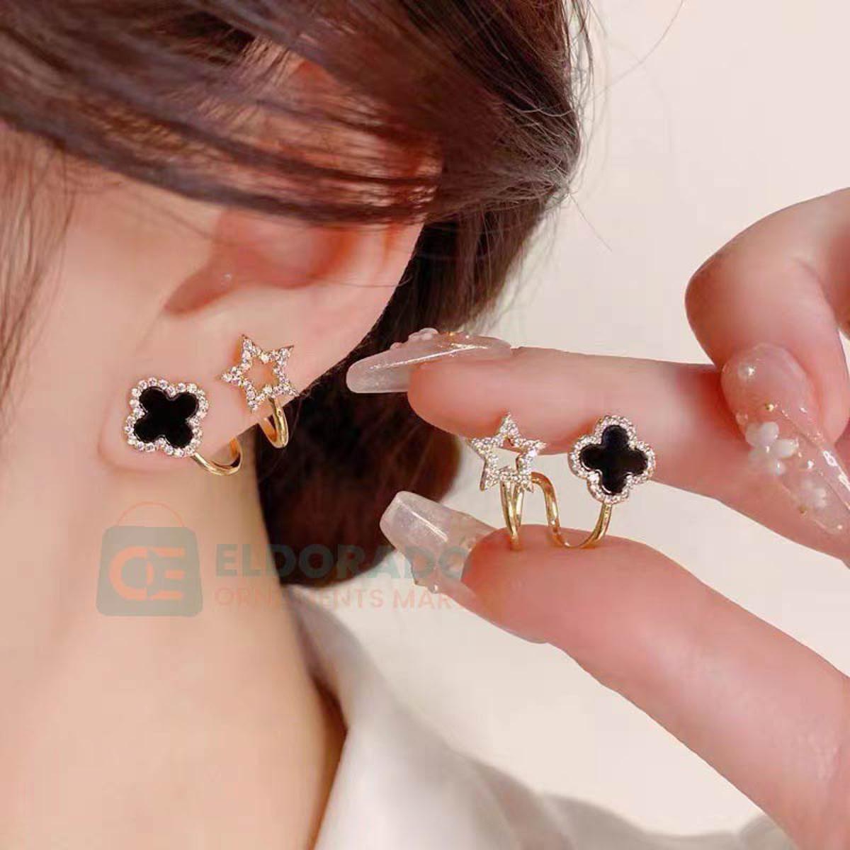 Eldorado New Korean  Ins Girl Female Jewelry New Fashion Clover Earrings Crystal Star Earings