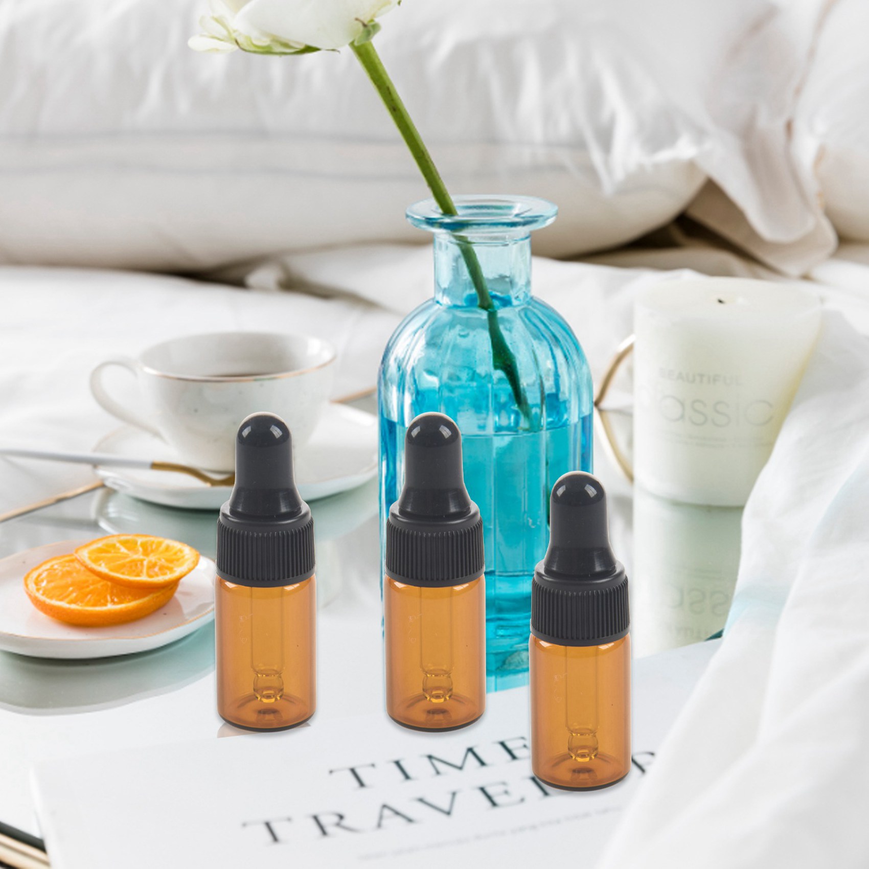 40Pcs 3Ml Empty Brown Glass Dropper Bottles with Pipette for Essential