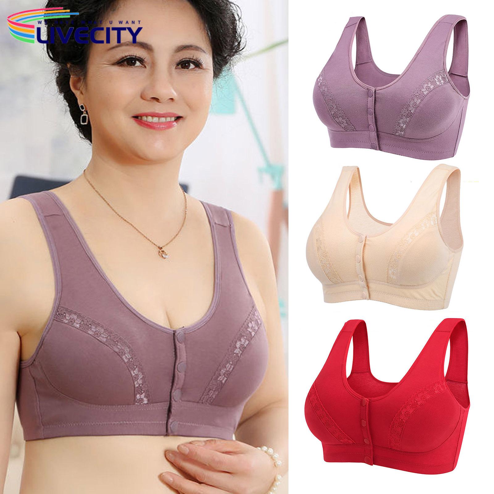 Women Wireless Brassiere Comfortable Wireless Front Closure Sport Bra for  Mid-aged Women Lace Splicing Removable Pads Ideal for Southeast Asian  Buyers Cotton Lace Splicing Underwear