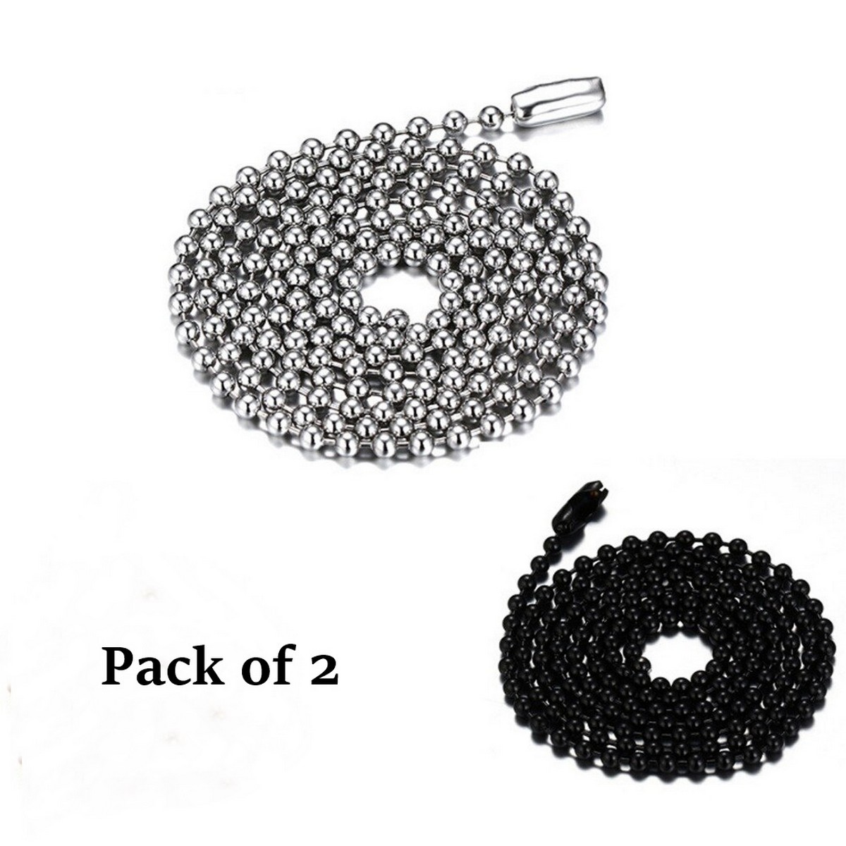 Pack Of 2 Fashion Jewelry Women Men Stainless Steel Silver / Black Necklace Beads Ball Chain
