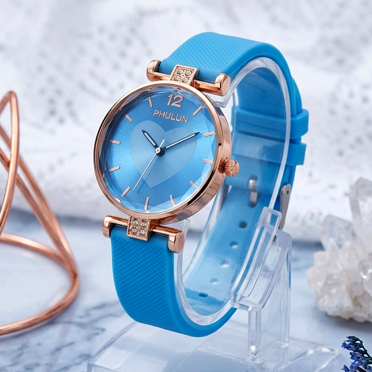 Aesthetic Elegant Girls Watch - Metal Case, Silicon Strap with Beautiful Dial - Perfect Gift for Women & Girls