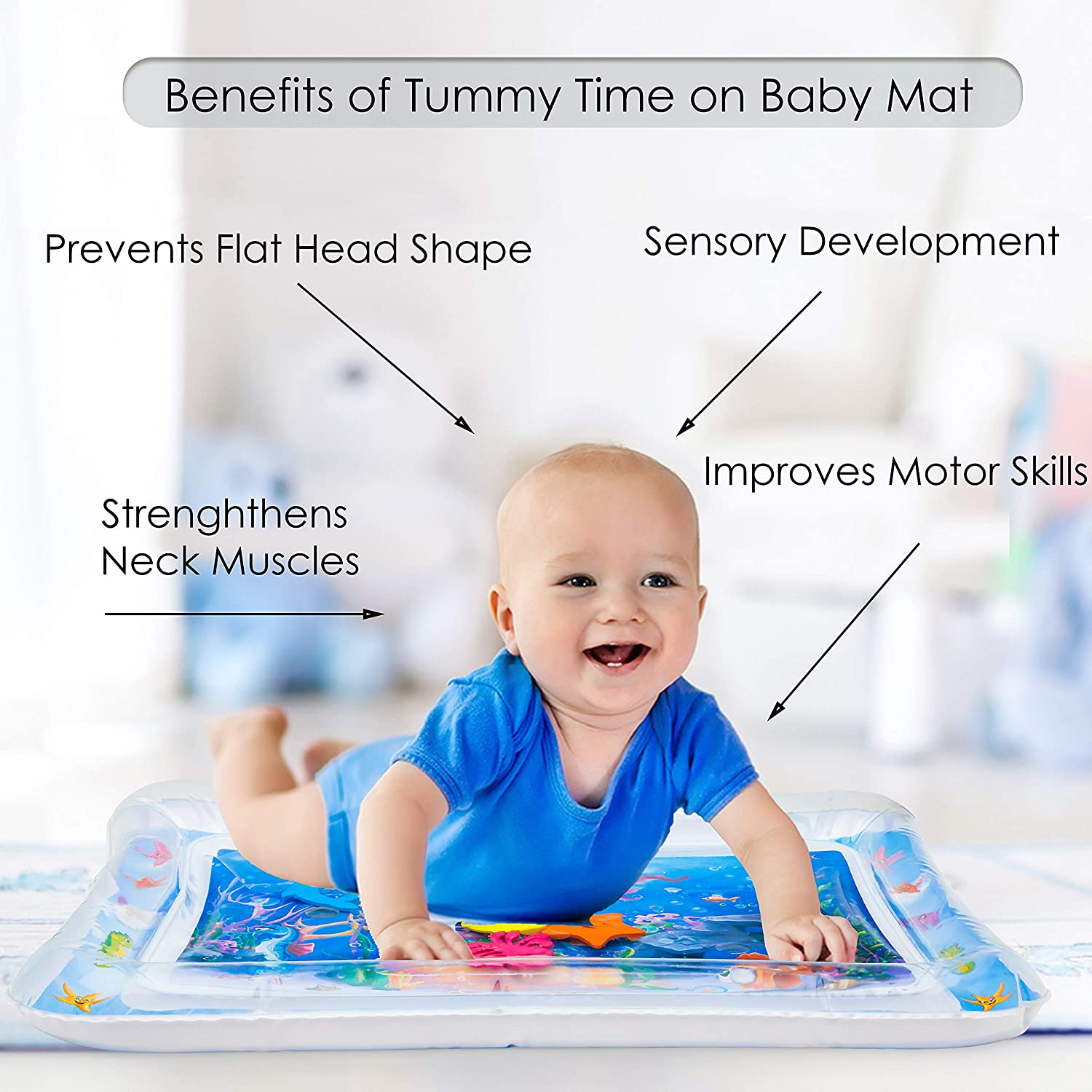 Inflatable Tummy Time Mat, Premium Baby Water Play Mat for Infants and Toddlers for 3 to 24 Months, Strengthen Your Baby's Muscles