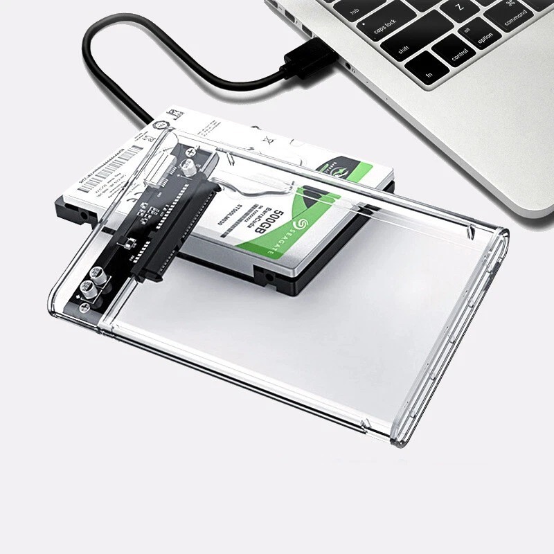 USB 3.0 Portable HDD SSD 2.5" Hard Drive External Case Transparent & Black – 5Gbps High Speed SATA Enclosure For PC Laptop (Only Case)