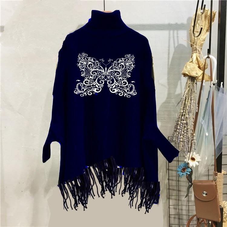 Butterfly Women's Bat-Wing Style Printed Fleece Poncho