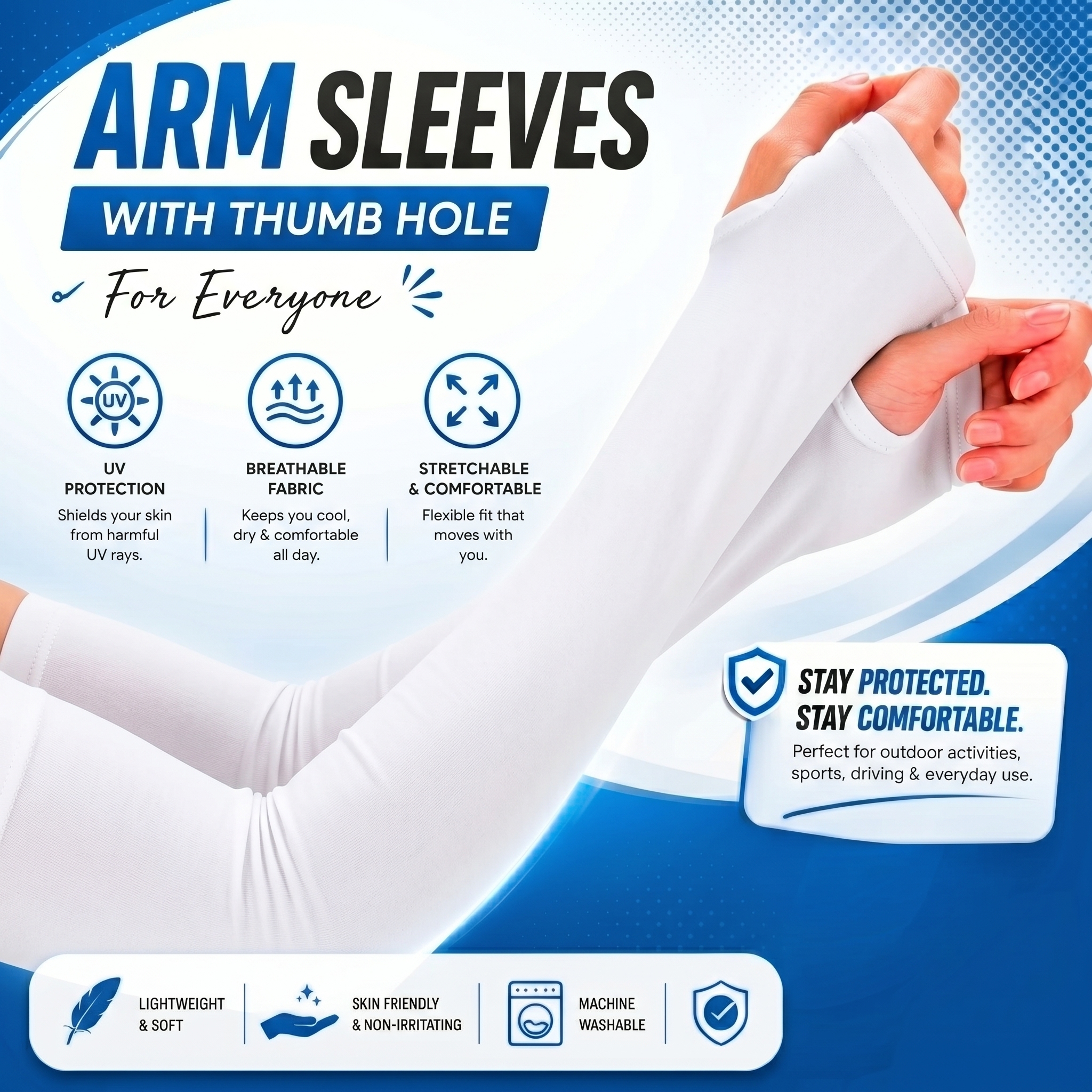Code Sleeves For Arms For Girls | Thumb Hole UV Protection Cooling Arm Sleeves Stretchable Summer Outdoor Wear