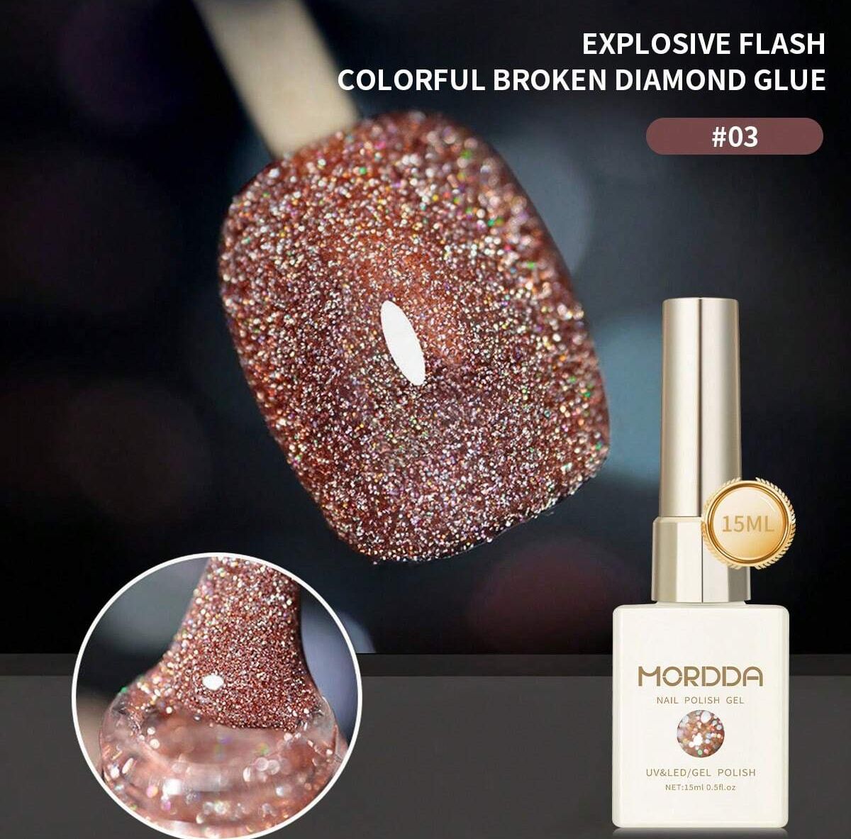 Flash Reflective Broken Rhinestone Gel Polish 15ml - Shiny Crystal Glitter Soak Off Nail Art UV/LED Gel