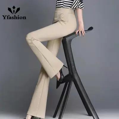 Women Suit Pants High Waist Solid Color Bootcut Trousers Fashionable Casual  Pants With Pockets