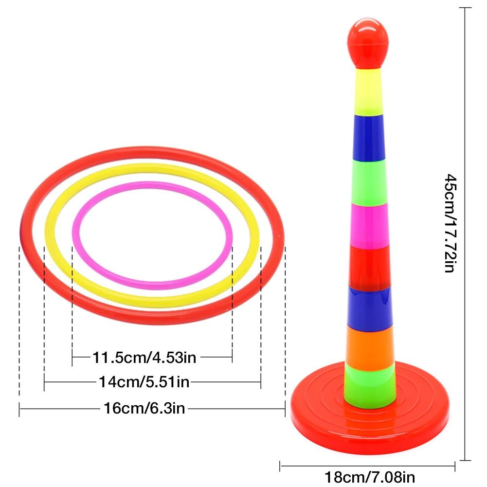Ring Toss Game For Kids  With 18 inch Stand Floatable Rings Multicolored Durable Plastic Rings Competitive Tossing Game for Kids and Adults