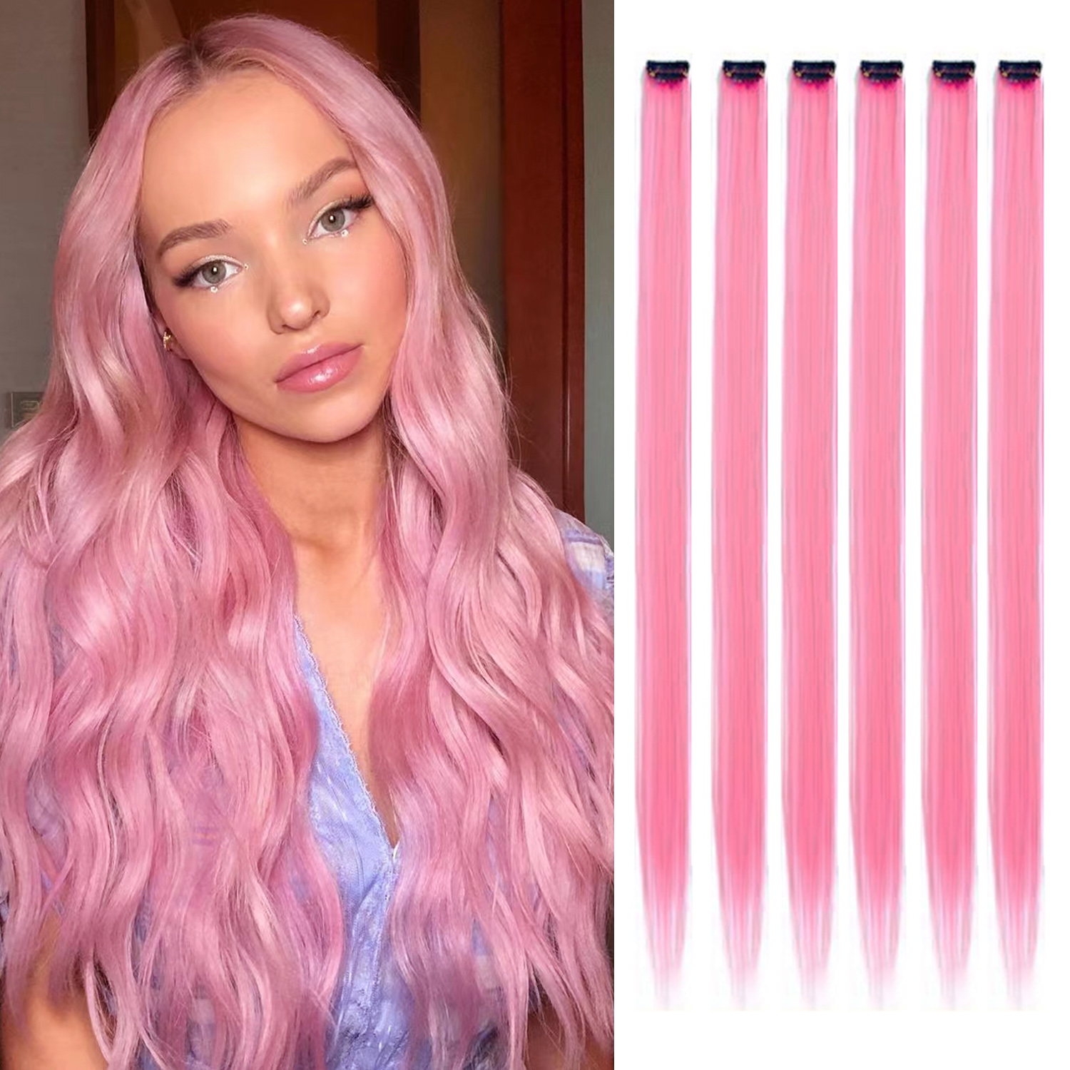 Baby Pink Single Clip Hair Extension For Girls