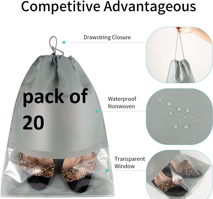 12 Pieces Travel Shoes Storage bag with clear window non-woven with PVC Bag