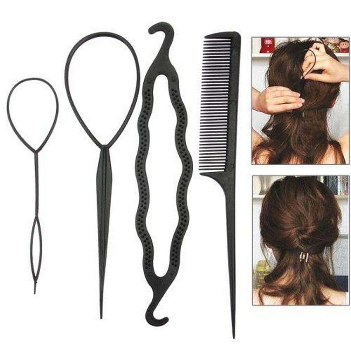 4pcs Professional Hair Accessories Black Hairbands for Hairstyles Tool Kit