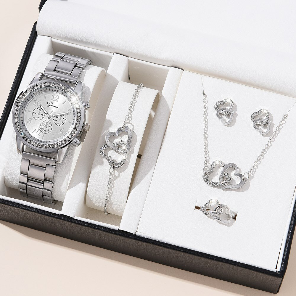 5PCS Set Luxury Fashion Women Watches Rhinestone Elegant Wristwatch Quartz Watch Ladies Clock