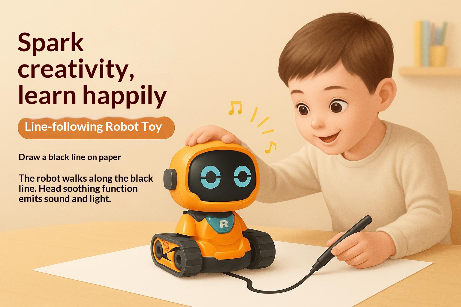 Magic Inductive Following Robot Toy | Line Tracking Smart Robot with Marker Pen | Educational STEM Learning Robot | Automatic Path Following Toy for Kids