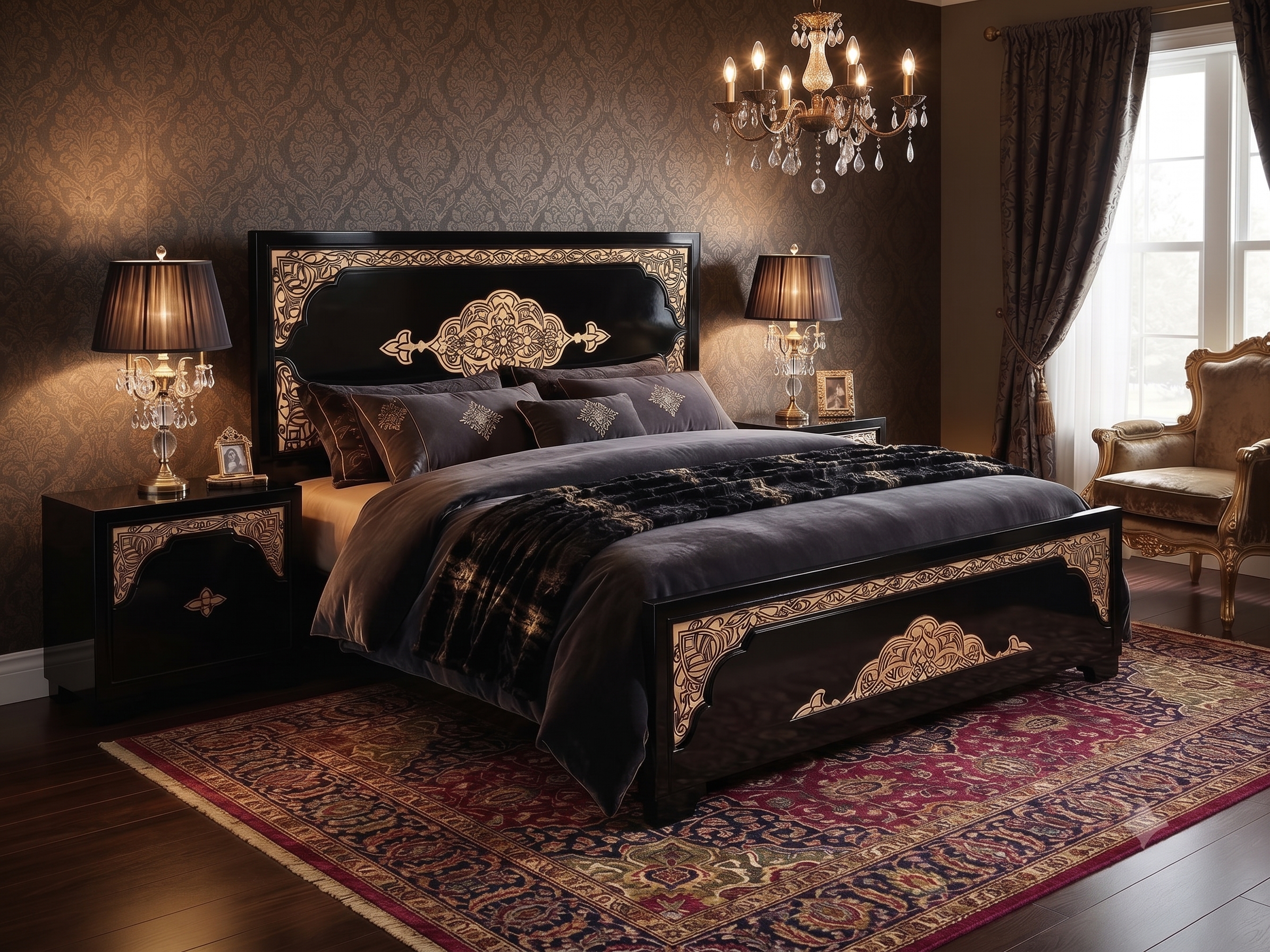BLACK ROYAL Luxury Wooden Bed Set,woodex furniture