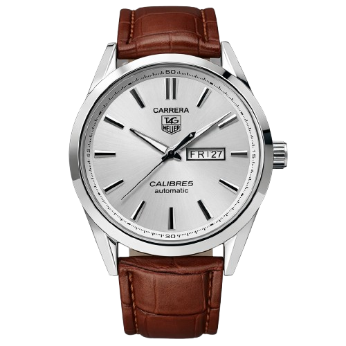 Calibre 5 Automatic Luxury Fashion Watch Men – Self-Winding Mechanical Watch for Men and Boys, White Dial, Brown Leather Strap, Day & Date Display, Luxury Watch for Men, Casual Watch for Men, Stainless Steel Elegant Dress Wristwatch