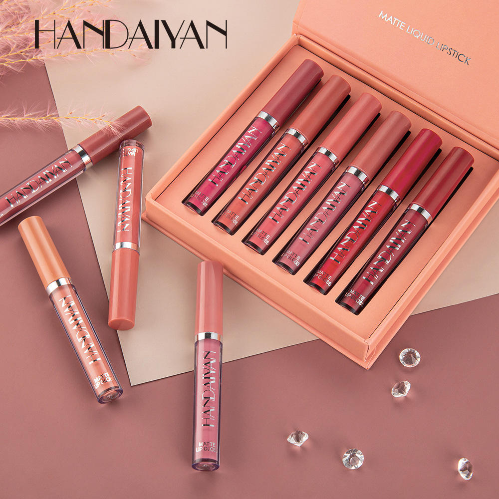 Handaiyan Matte Liquid Lipstick Set of 6 – Long Lasting, Waterproof, Non-Sticky, Nude & Bold Shades for Lips – Makeup Gift Box - Lipgloss Set