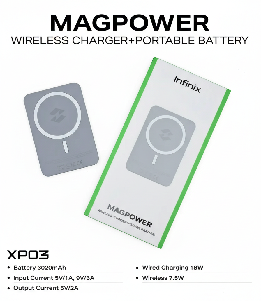 MagPower XP03 Magnetic Wireless Power Bank 3000mAh – 20W Fast Charging, Ultra-Slim Pocket Power Bank
