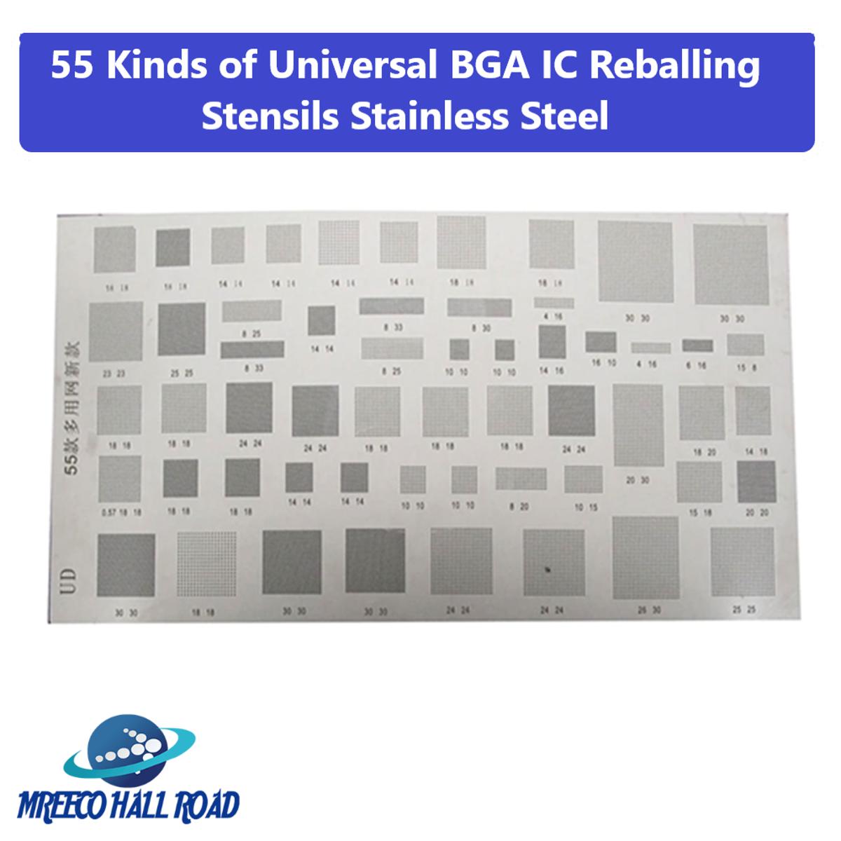 55 Kinds of Universal BGA Reballing Stencils IC Reballing Stencil Direct Heat Template for Mobile Phone Reballing Repair 55 in 1