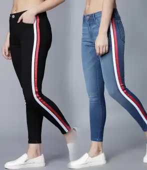 ladies striped jeans