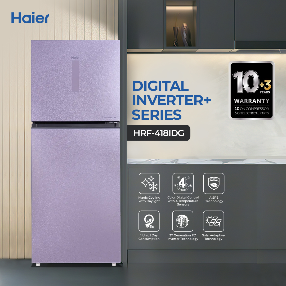 Haier 14.76 CFT Digital Inverter+ HRF-418IDG+ - 3rd Gen FD Inverter - Magic Cooling - Brand Warranty