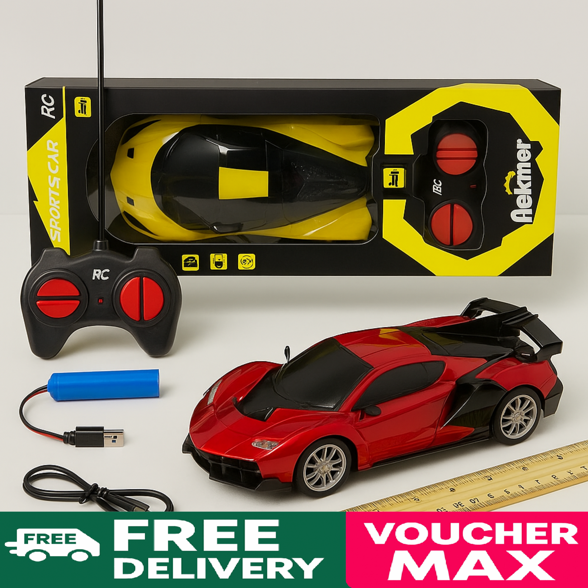 Rechargeable LED Light RC Racing Car with Remote Control for Kids - High-Speed Sports Car Toy for Boys & Girls