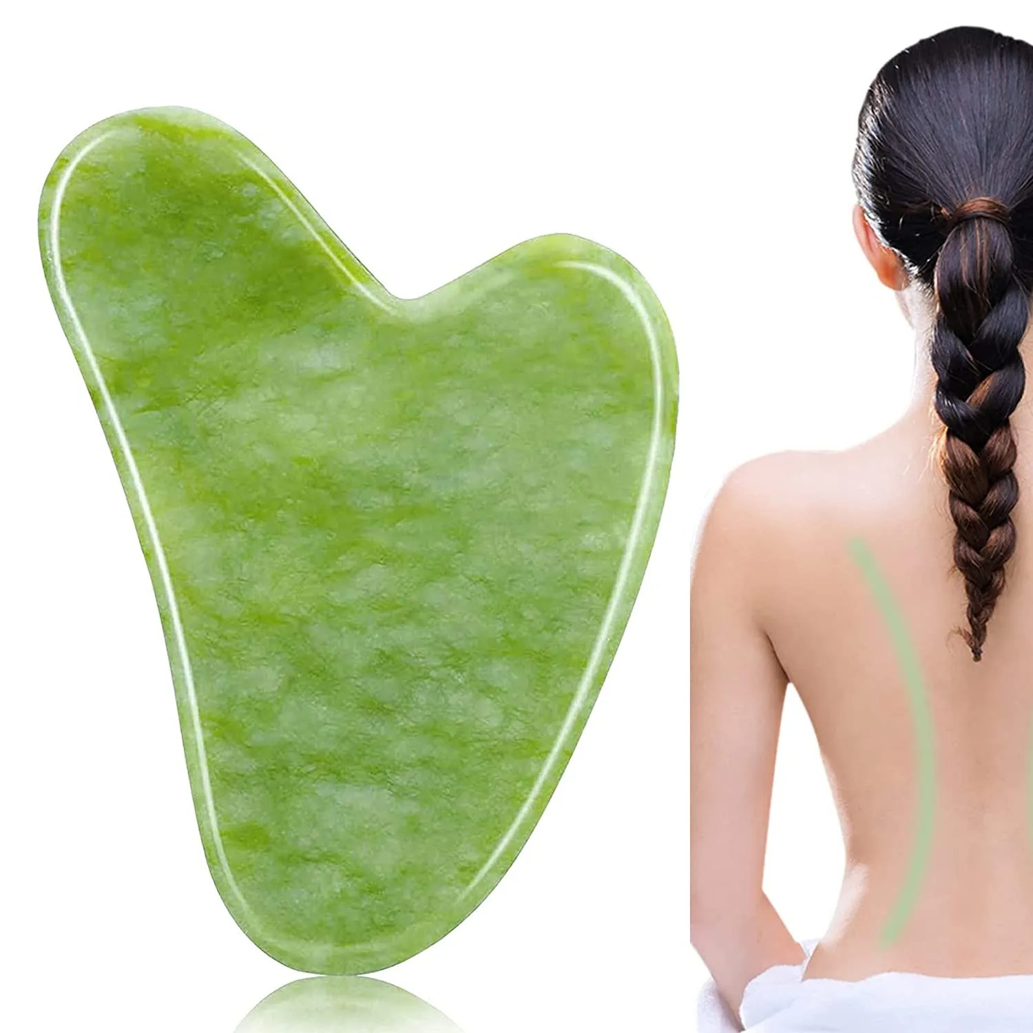 Original Gua Sha Facial Tool, Natural Jade Stone Board Guasha Massage Tool Self Care for Face Body Relieve Muscle Tensions Reduce Puffiness