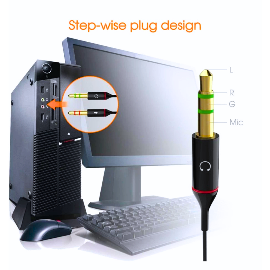 2 in 1 Female to 2 Male Headphones 3.5mm Splitter, connector Mic Audio Y Splitter AUX Cable, Headset Adapter, Single pin Headphone to PC Convertor, for PS4, Xbox, Tablet, Mobile