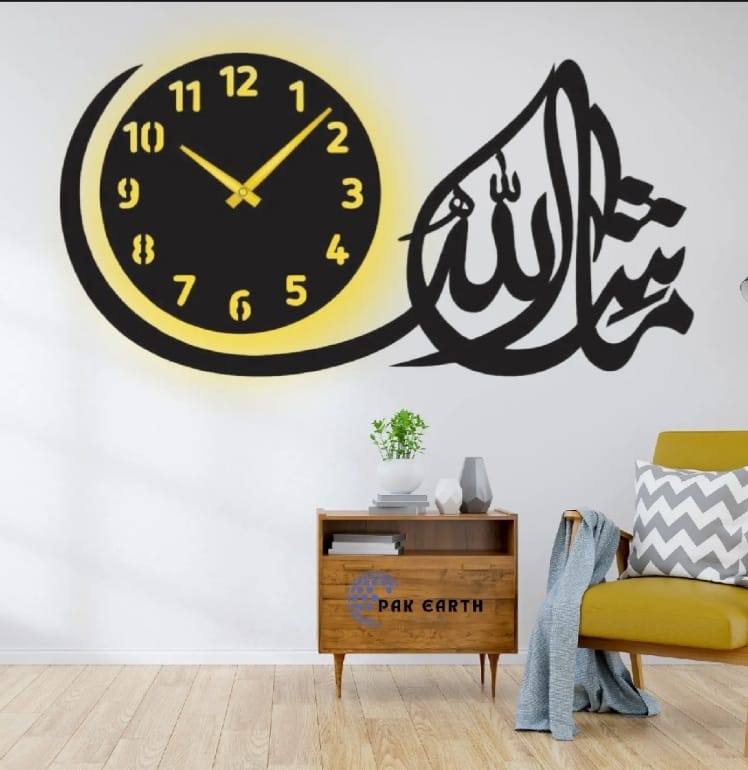 Bismilah Clock, And Butterfly Shelf,Wooden Wall Clock-3D Watch DIY Design Decoration Birds Numeral Quartz For Home Décor Living Room And Offices And For Gifts