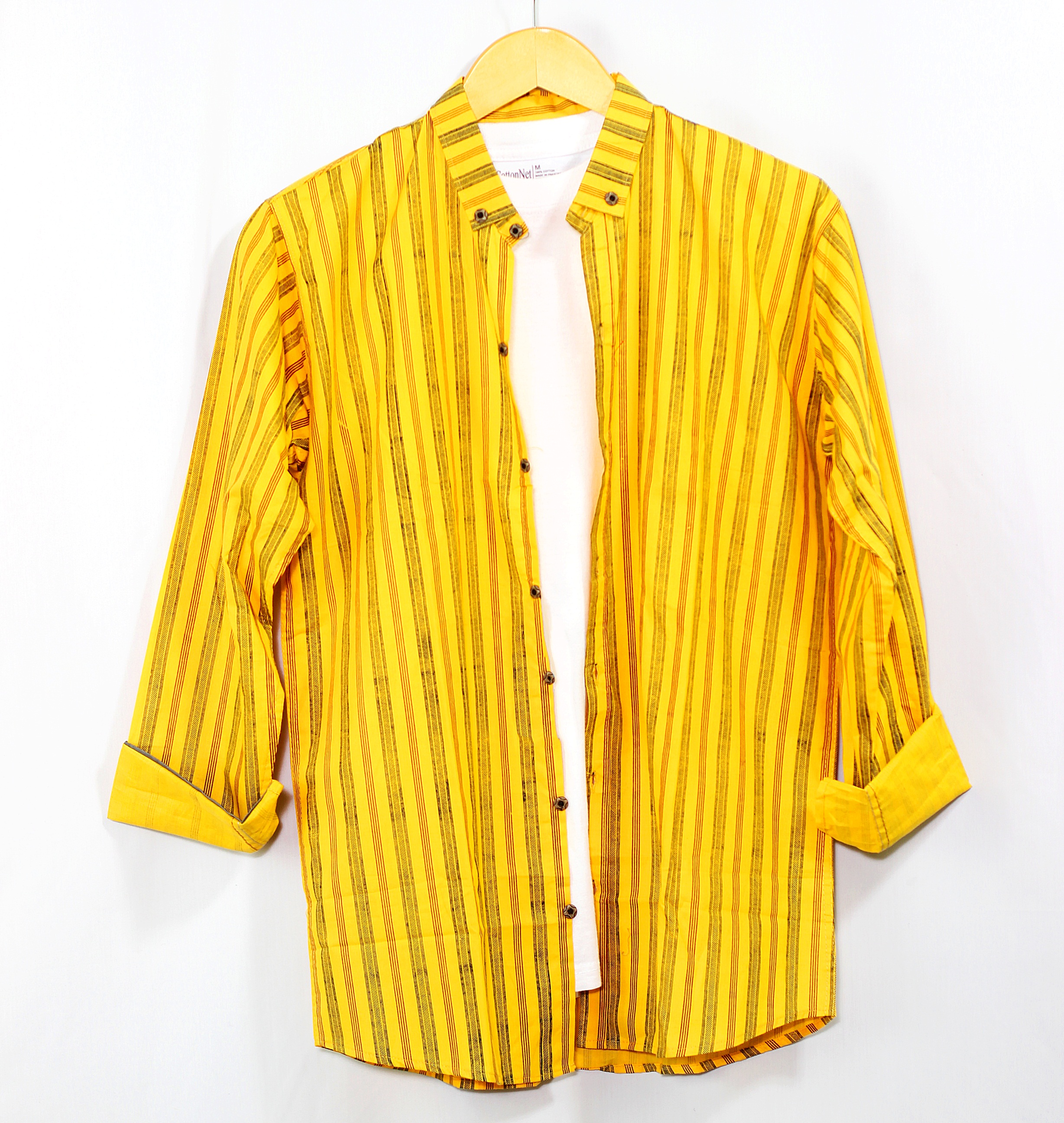 Auditors®️ Mens Semi-Formal Cotton Stripe Shirt Yellow Colour 100% Pure Cotton Fabric For Year-Round - Code AMS-100