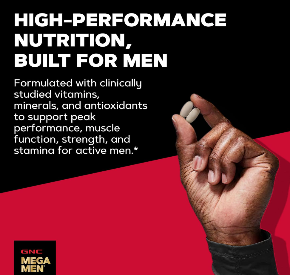 GNC Mega Men Sport Multivitamin for Men | Performance, Muscle Function, and General Health | 180 Count | Clinically Shown to Boost Nutrient Levels and Mental Wellbeing, with BCAAs and Carnitine for Muscle Performance and Energy