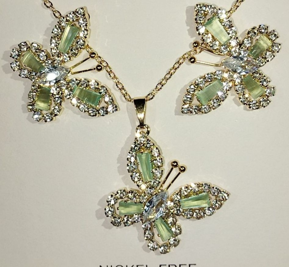Elegant Butterfly Pendant Necklace with Matching Earrings - Fashion Jewelry Set for Women - Nickel-Free, High-Quality Design