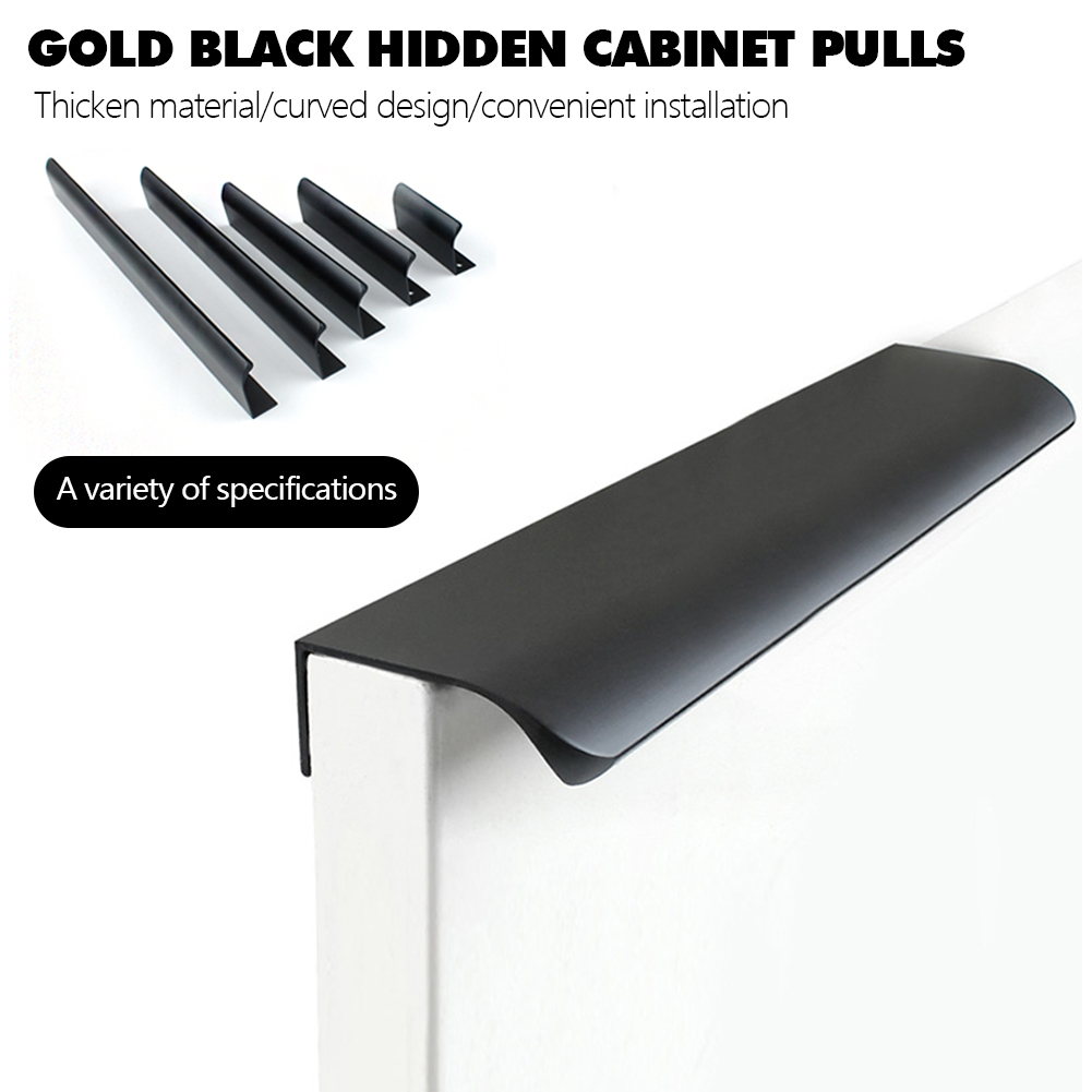 1 Piece Gold Black Hidden Pulls Aluminum Alloy Kitchen Cupboard Handles Drawer Knobs