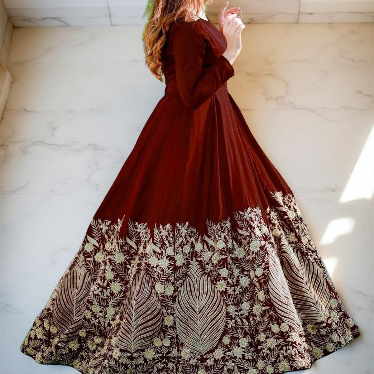 Designer Heavy Embroidered Chiffon Maxi Dress Stitched Ready-to-Wear Wedding Party Wear for Girls & Women - Daraz.pk