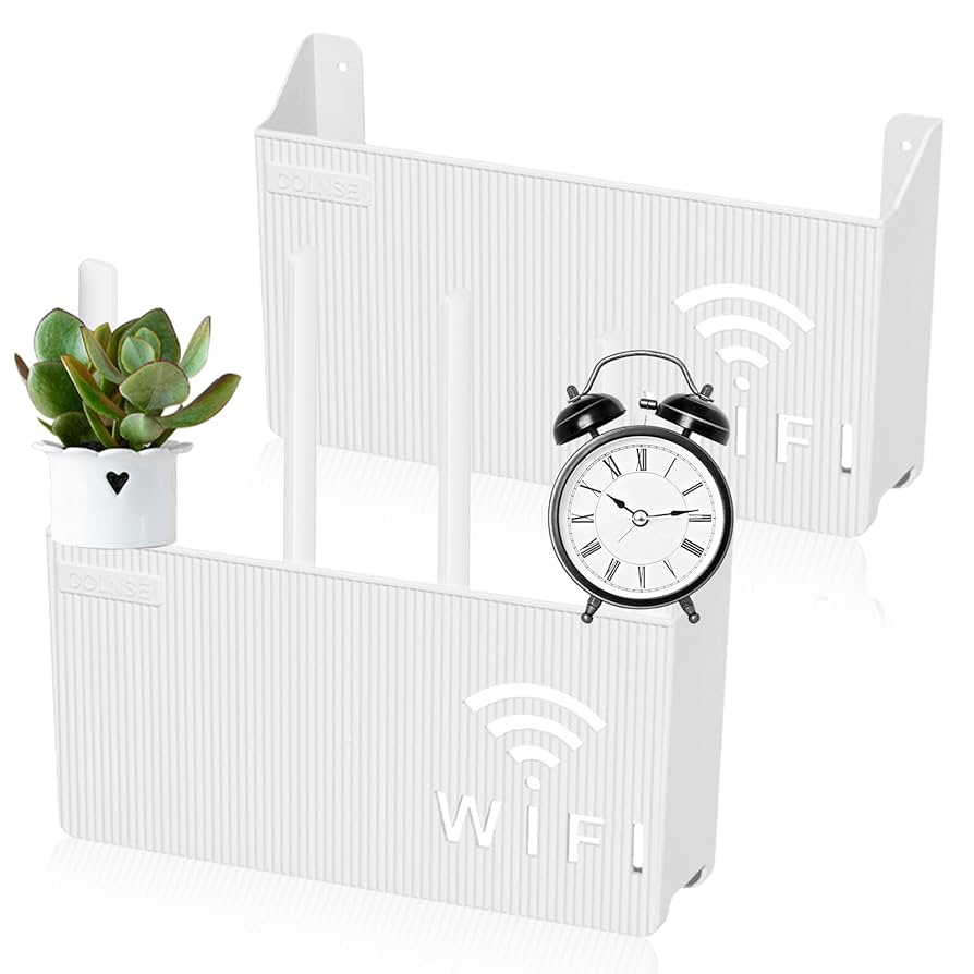 WHITE –Wifi Holder Wall Mounted WiFi Router Shelf Box – ABS Plastic Wireless Router Holder & Organizer – Hidden Cable Storage Bracket – Space Saver for Home & Office – Easy Install – Black, White, Gray, Pink – Wall Mounted Decorative Internet Box