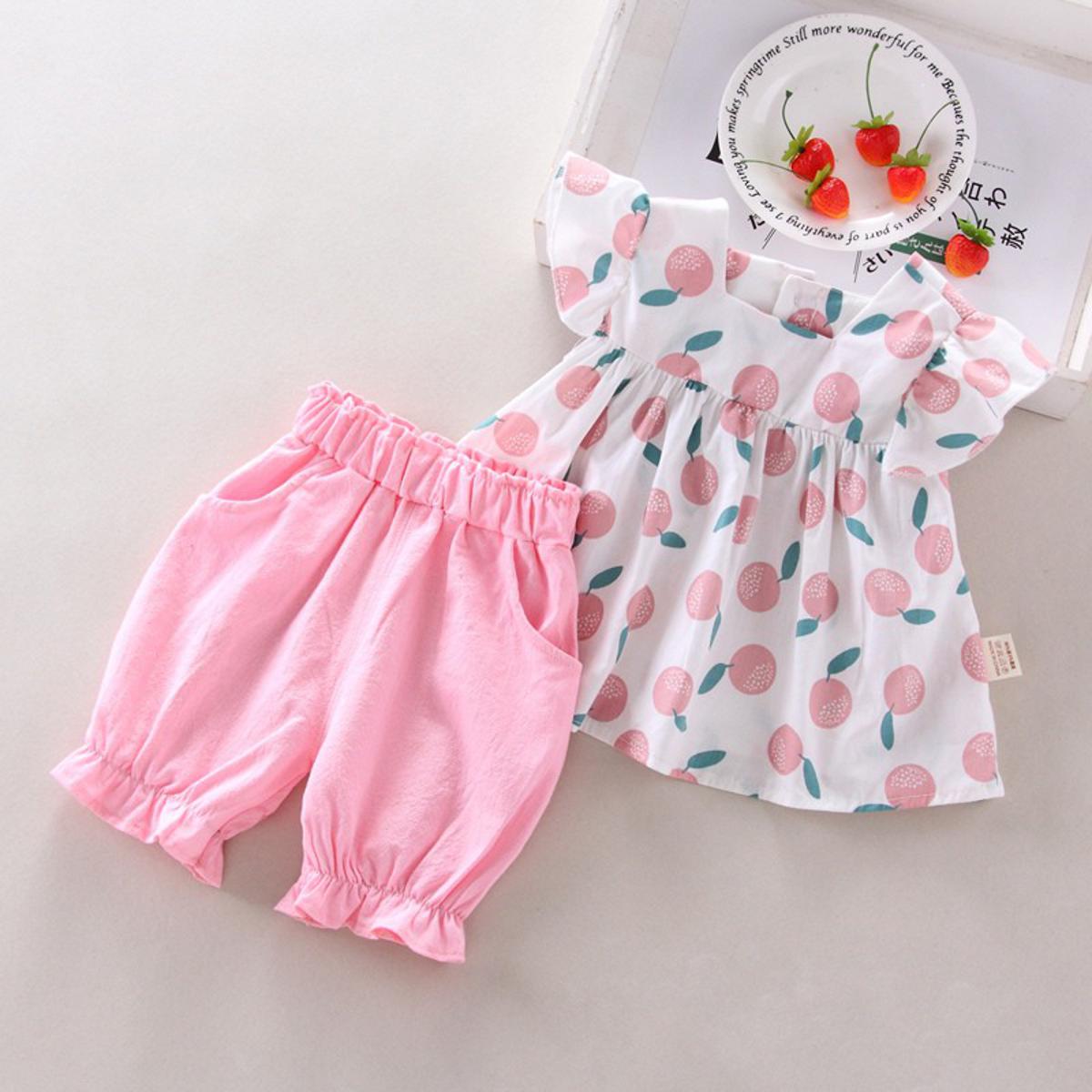 KIMI BEAR Little Girls Outfits Summer Cute Print Flared Short
