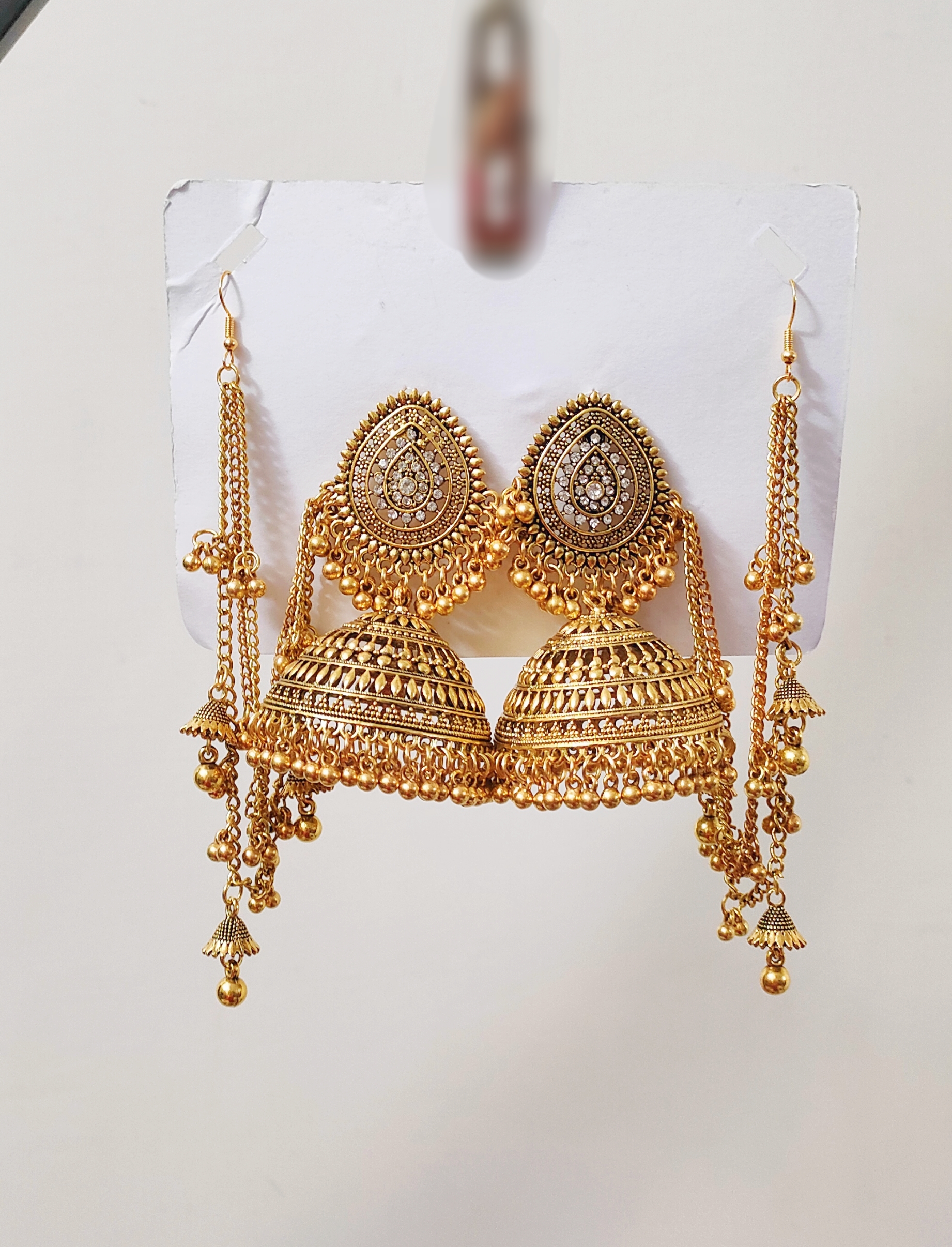 Jhumka Rhinestone Beautiful Peach Golden Rhinestone Jhumka Bali with Pearls Sahara for ...