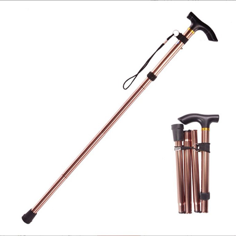 Adjustable Lightweight Aluminum Trekking Cane, Foldable Offset Walking Stick with Ergonomic Handle for Hiking and Outdoor Recreation - Black