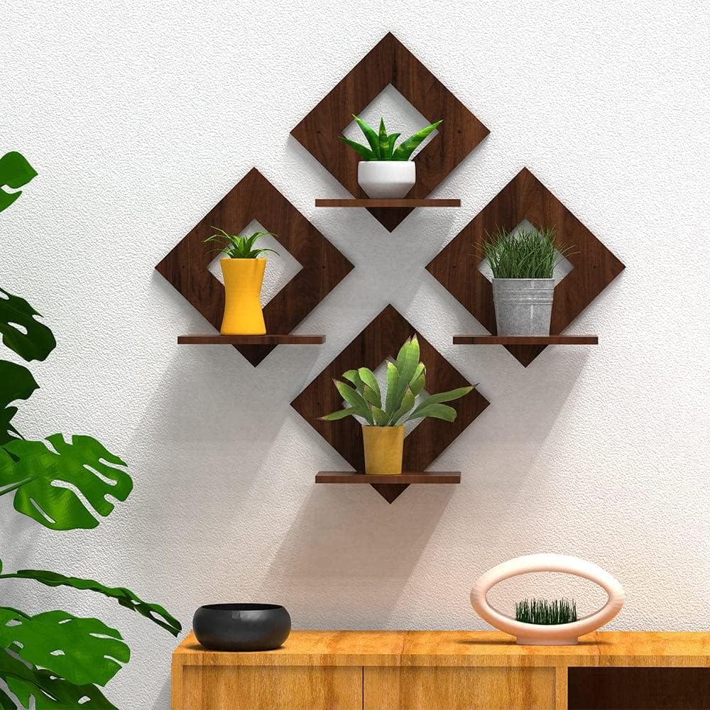 New 3D Set Of 4 Decorative Wooden Wall Art Wall Shelves For Bedroom Number of Shelves 4 Wooden Wall Shelf, set of 2, 4 & 8 Shelves