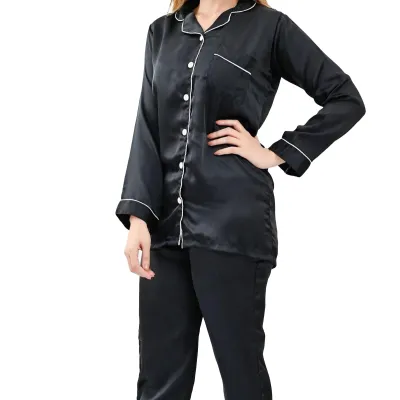 GAESHOW Women Silk Pajamas Set Long Sleeve Ladies Satin PJ Sets Button-Down Pajama  Sleepwear Loungewear S~XL Black at  Women's Clothing store