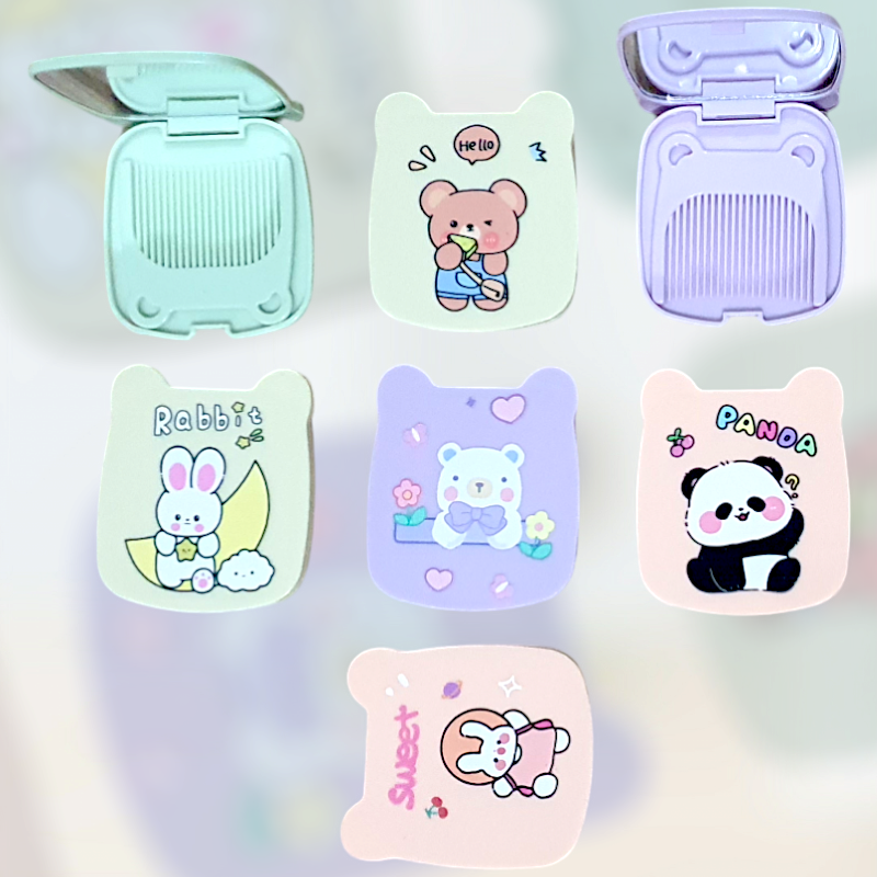 Imported Bear Shape Small Portable Pocket makeup mirror with pocket-sized comb printed with cute plastic cartoons for school girls office women - travel party small mirror hair comb - Perfect Birthday Gift