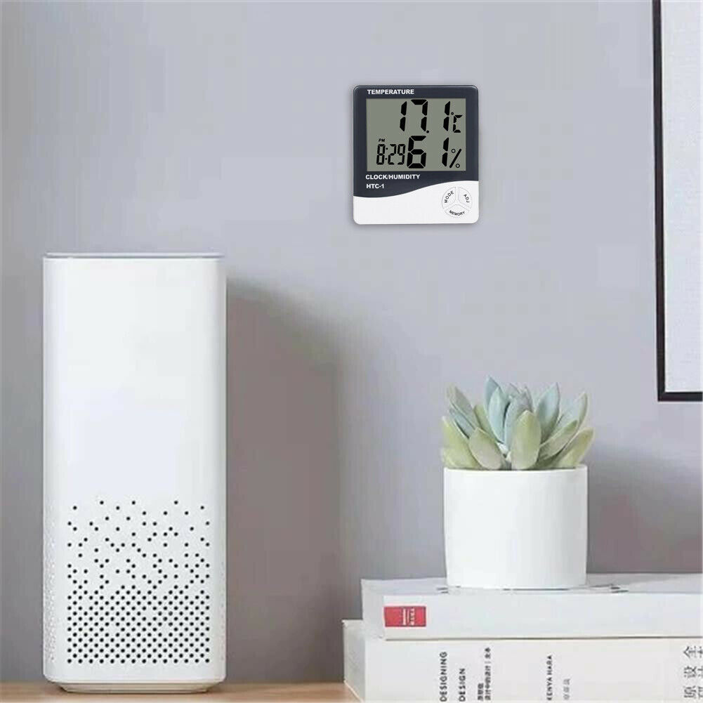 Indoor Room LCD Electronic Temperature Humidity Meter Digital Thermometer Hygrometer Weather Station Alarm Clock HTC-1 White