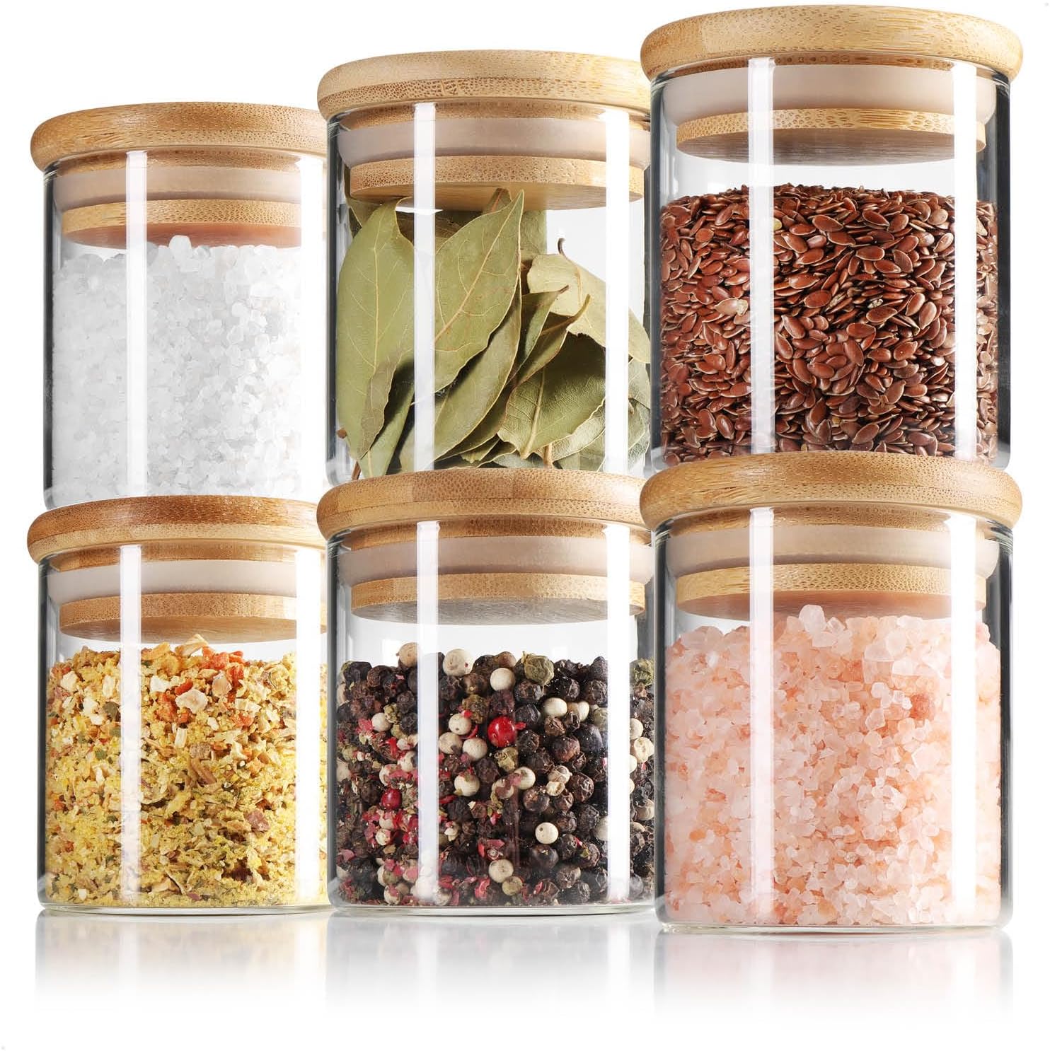 200ml Small Clear Glass Jar with Bamboo Silicone Sealed Lid (6 Pack