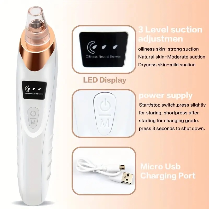5-in-1 Derma Suction Blackhead Remover Machine | Pore Vacuum Cleaner | Acne Pimple Extractor | Facial Pore Suction Tool | Deep Face Cleaning | Whitehead & Blackhead Removal | Rechargeable Skin Care  Multi-Functional Skin Care Beauty Tool for Nose  & Face