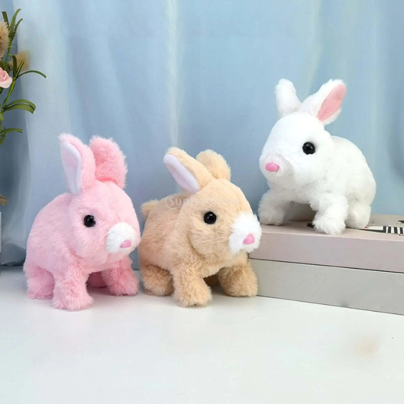 Electric Walking & Jumping Plush Rabbit Bunny Toy with Sound and Motion for Kids (Random Colors)